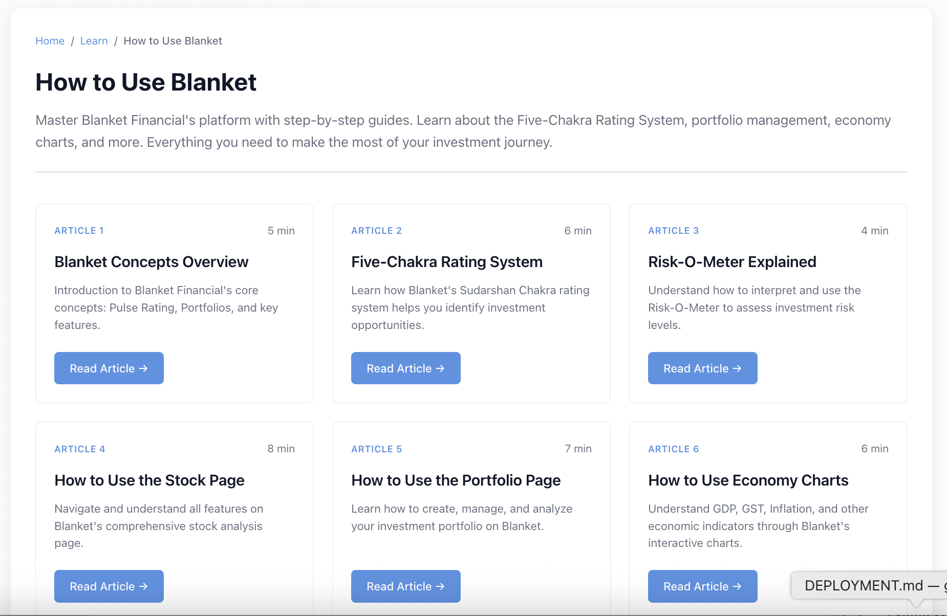 Snapshot of the Blanket feature overview